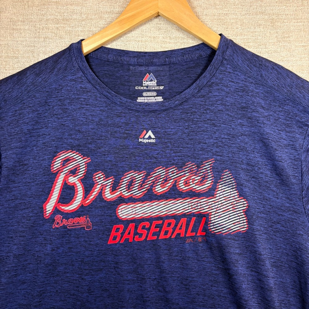 Majestic Cool Base Atlanta Braves Baseball Performance T-Shirt Adult XL Blue EUC